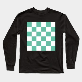 Aqua and white checkerboard print Long Sleeve T-Shirt
